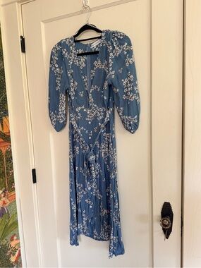 Faithfull The Brand Tie Waist Button Down Floral 3/4 Sleeve Midi Dress - 6 / M
